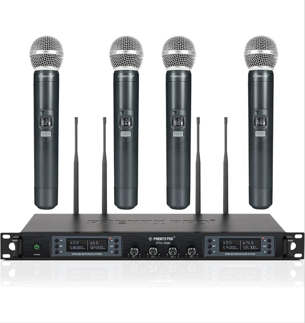 Phenyx Pro PTU-7000A 4-channel UHF Wireless Microphone System with Auto Scan ( 4x40 Frequencies)